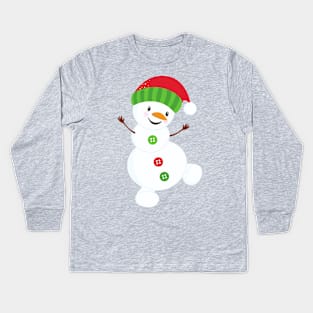 Christmas Snowman, Buttons, Hat, Carrot Nose, Xmas Kids Long Sleeve T-Shirt